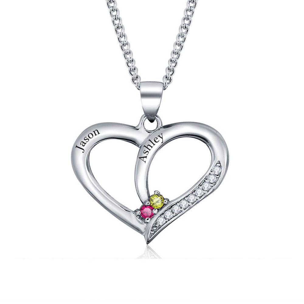 Personalized Heart Pendant Mother Necklace with 2 Birthstones Engraved ...