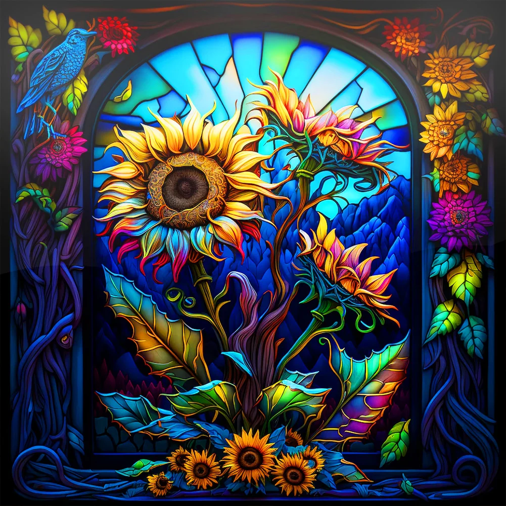 Diamond Painting - Full Round Drill - Stained Glass Sunflower(30*30cm)