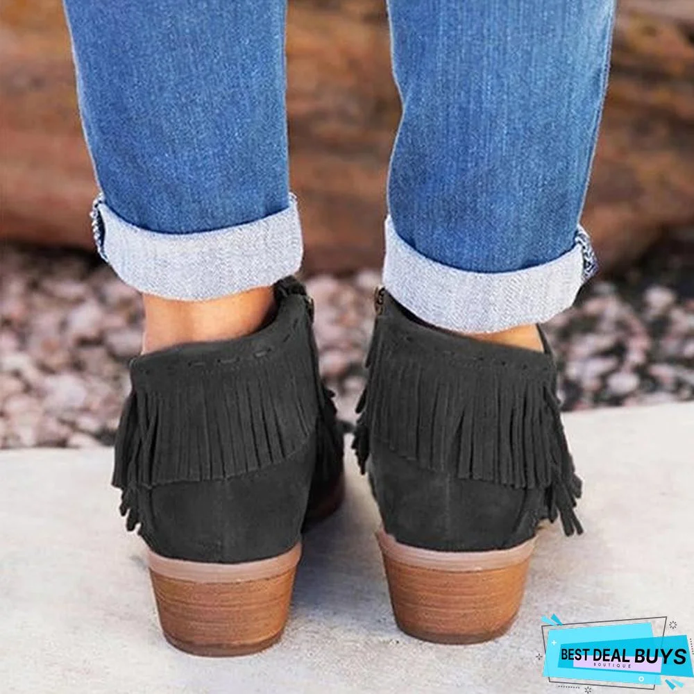 Retro Tassel Zipper Boots Women's Casual Ankle Boot