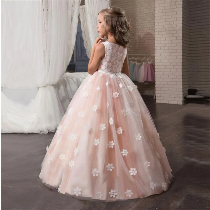 Teenagers Girls Wedding Flower Dresses For Kids Evening Princess Tutu Elegant Long Prom Gown Children Bridesmaid Formal Clothes