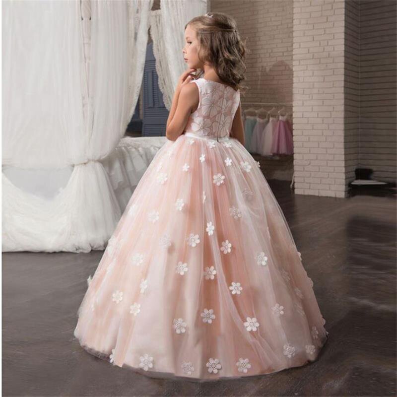 Girls Dress Embroidery Lace Flower Bridesmaid Dress Princess Dress Party Long Gown Xmas Pageant Party First Communion Vestido