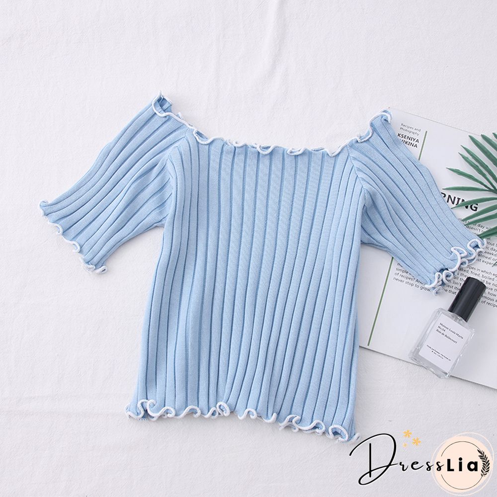 Heliar Women Tees Founce Hem T-Shirts Knitted Candy Crop Tops Short Sleeve T-Shirts For Women Tops Summer