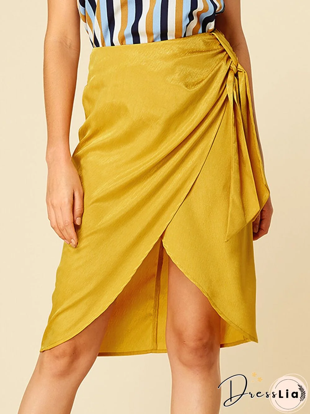 Solid Color Asymmetrical Knotted Casual Skirt for Women