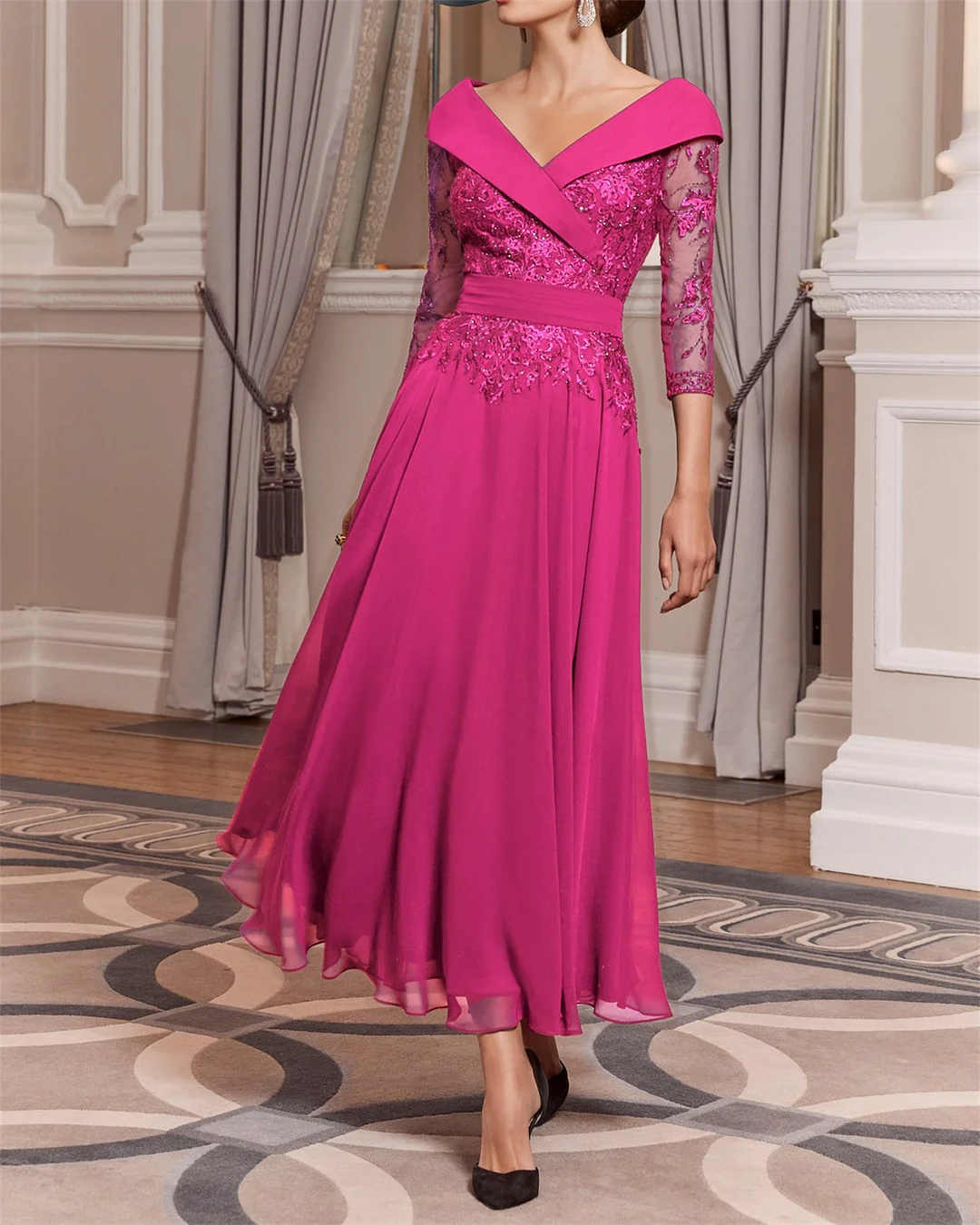Women's Solid Color Embroidered Dress - 01