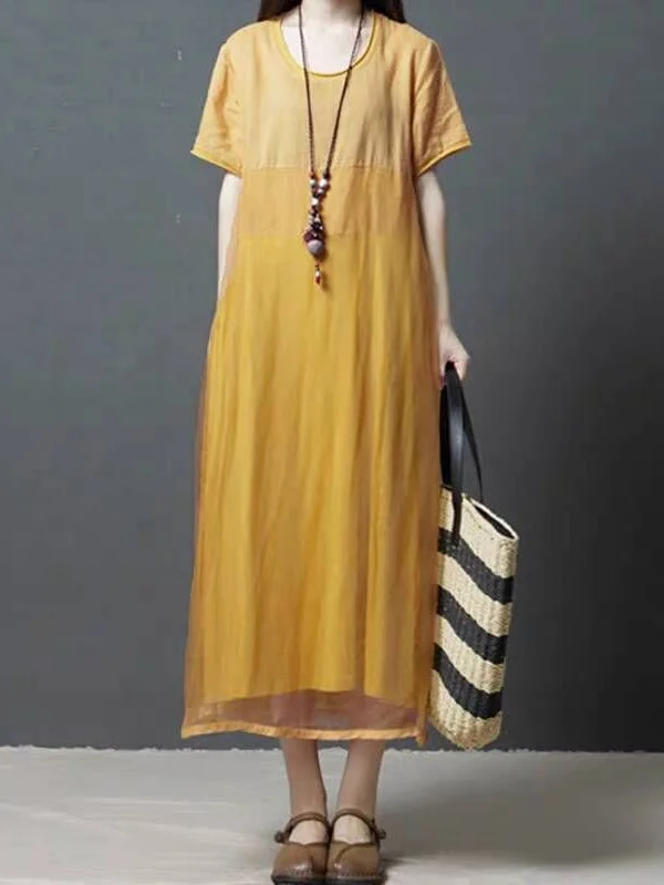 Women's Short Sleeve Scoop Neck Midi Dress