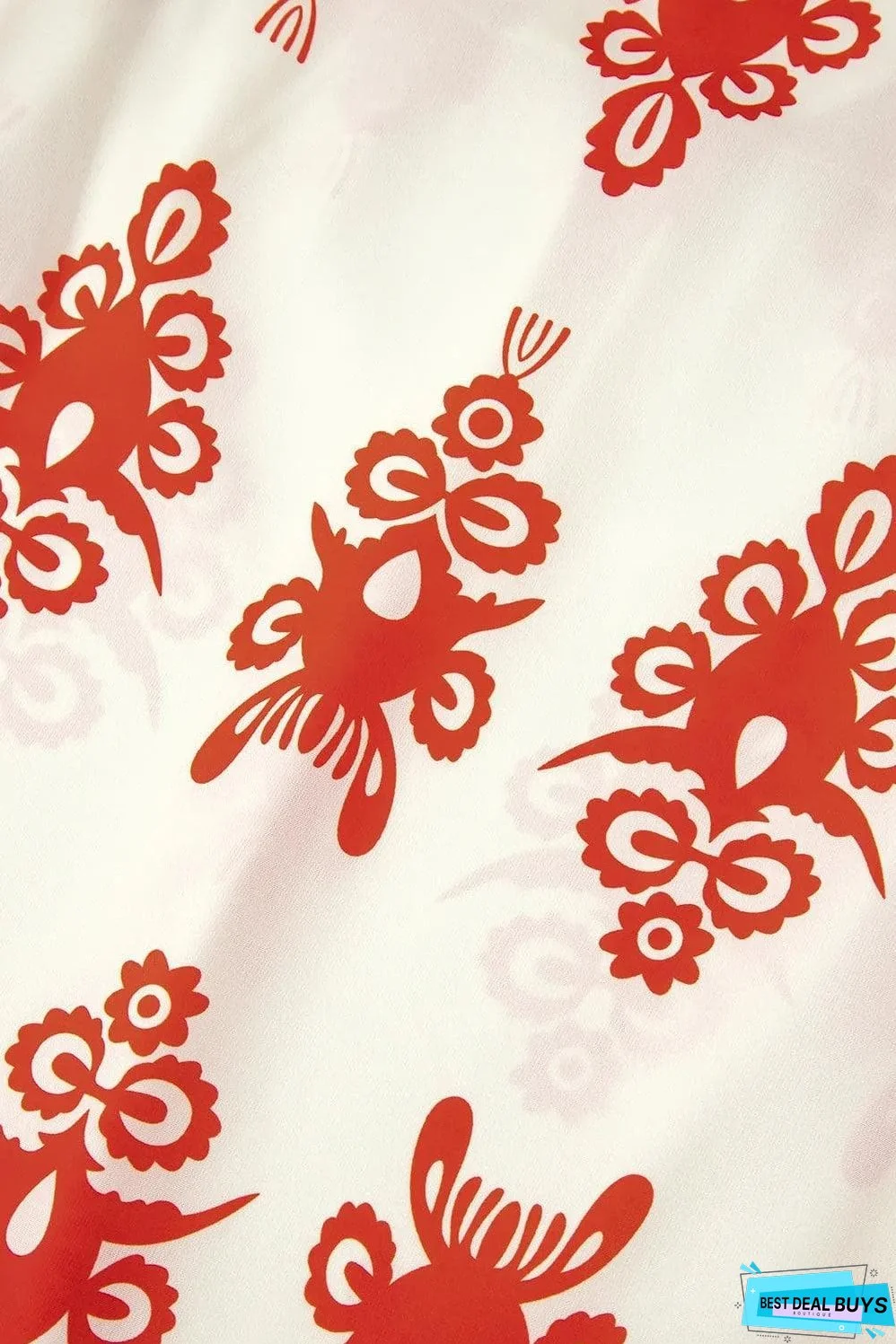 Orange Vintage Geometric Printed 3/4 Sleeve V Neck Blouse