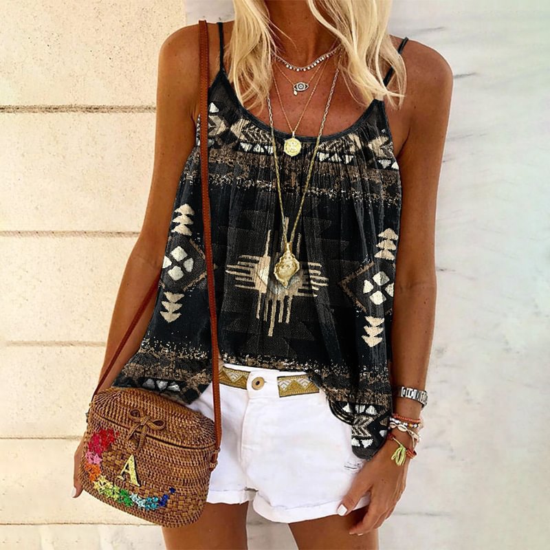 Ladies sling wide loose western ethnic print blouse