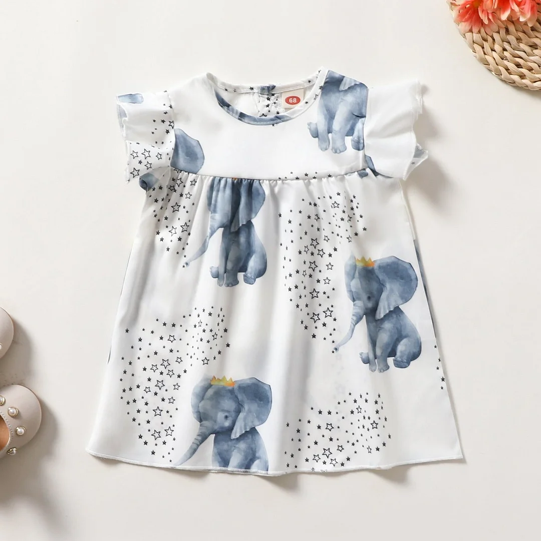 Sweet Elephant Printed Baby Dress