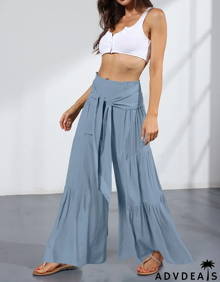 Tie Waist Tiered Wide Leg Pant