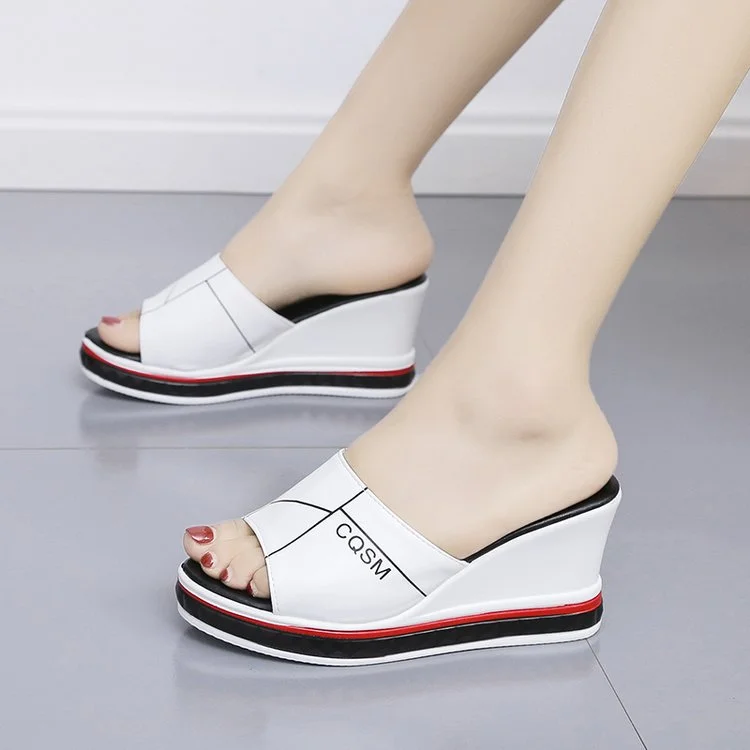 Comemore 2021 New Summer Slides Women's Wedges Slippers Slip-On Shoes Woman Peep Toe High Heels Platform Sandals Ladies Chinelos