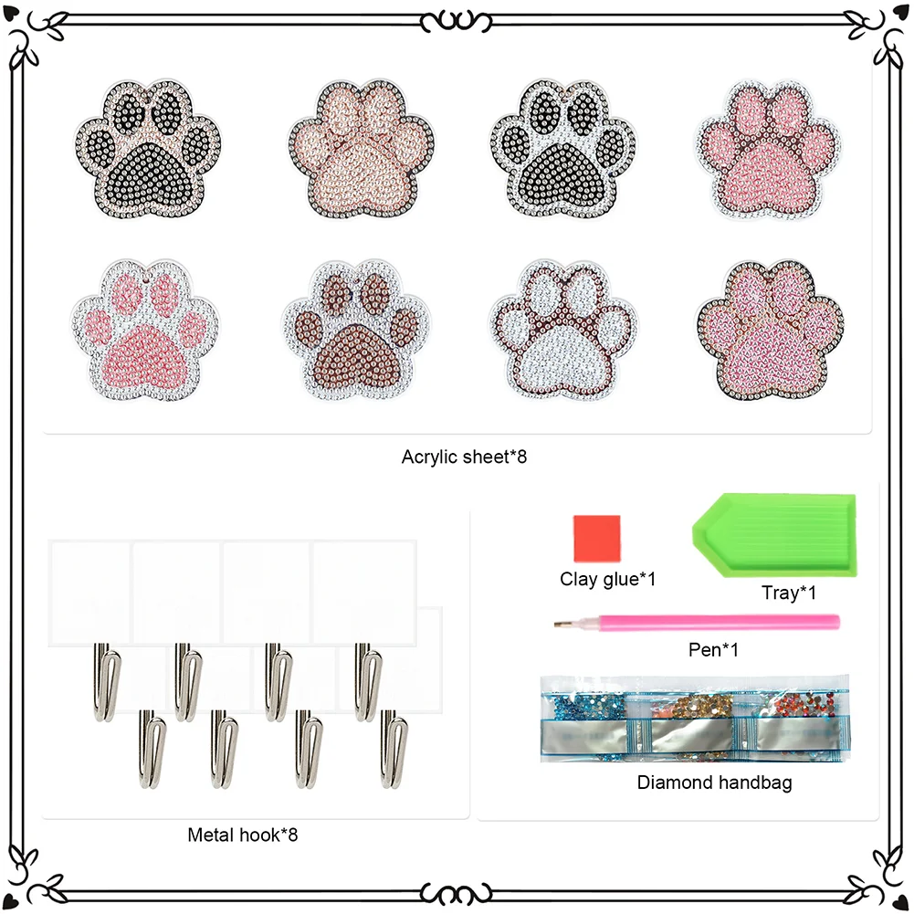 5D DIY 8Pcs Cute Paw Diamond Painting Hooks Diamond Art Craft Wall Hooks Home Decor