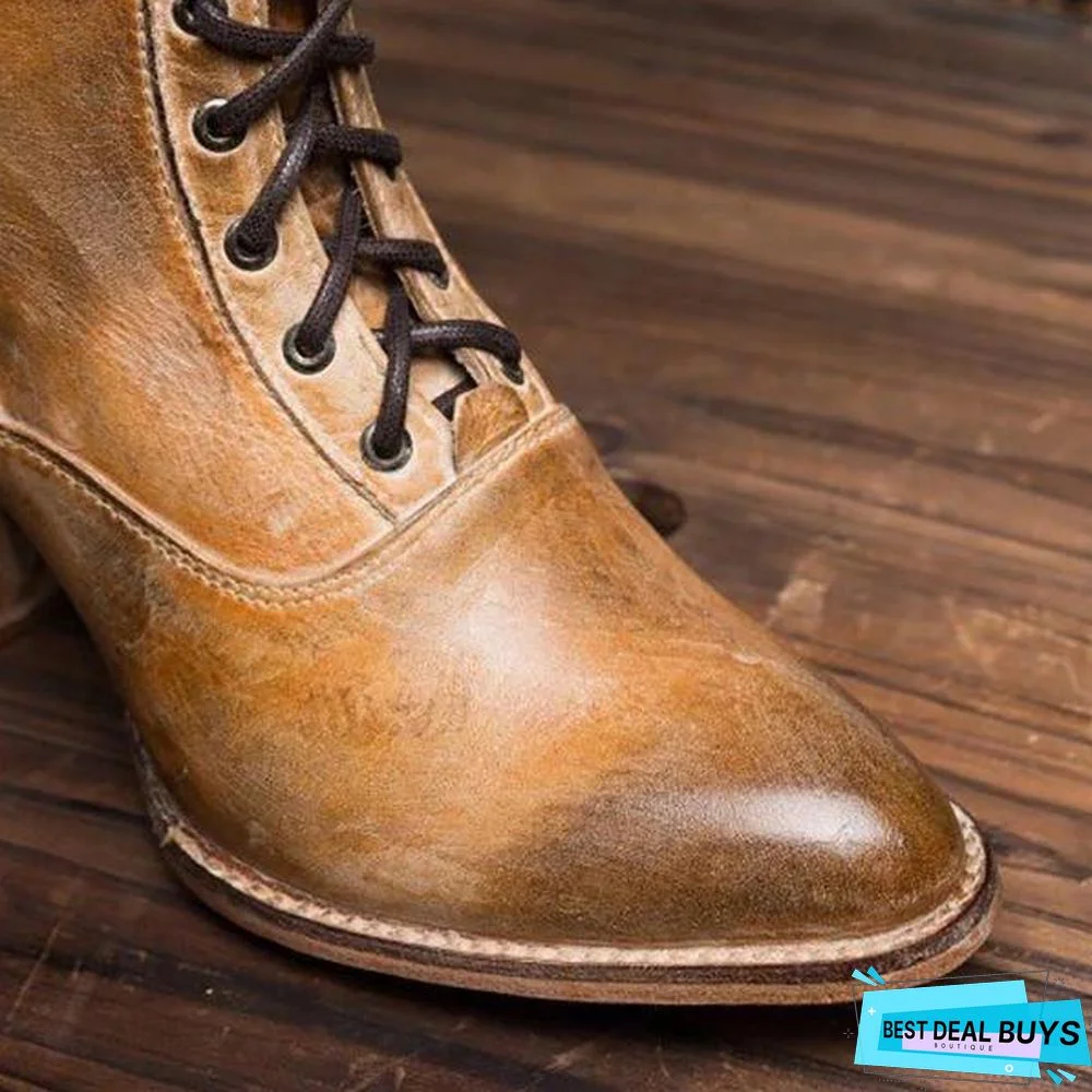 Lace-Up Winter Low Heel Women Boots