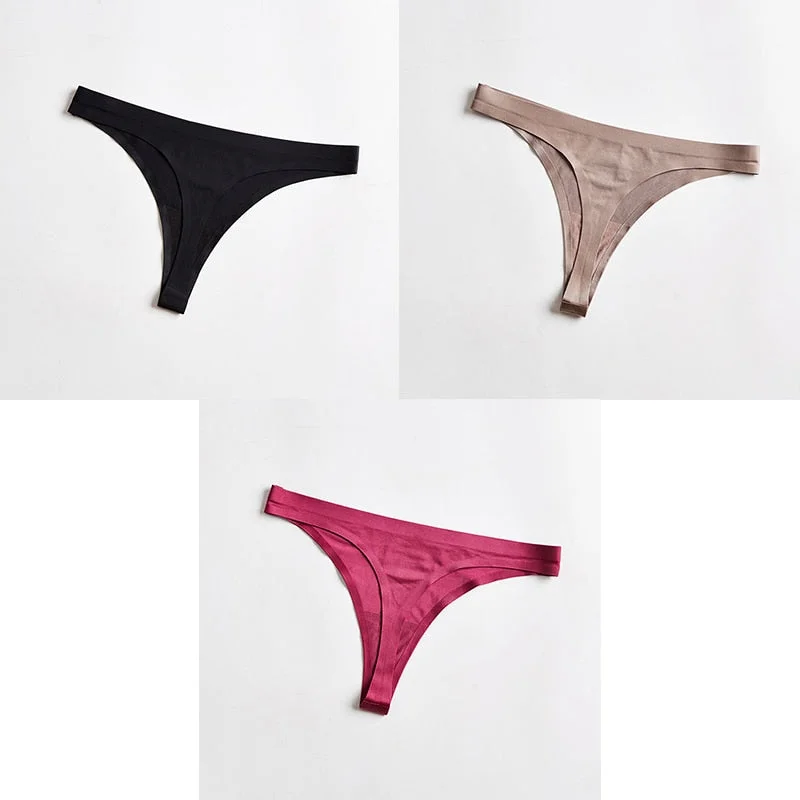 3pcs Woman Thongs Seamless Underwear For Women Sexy Sports Panty Female T-back G-string Underwear Ice Silk Ladies Underpants