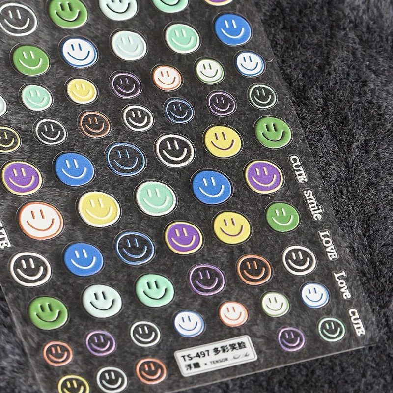 1 Sheet 5D High Quality Ultra-Thin Adhesive Smiley Nail Art Stickers Spring and Summer Cute Smile DIY Manicure Decal Decoration-Nail Inspo