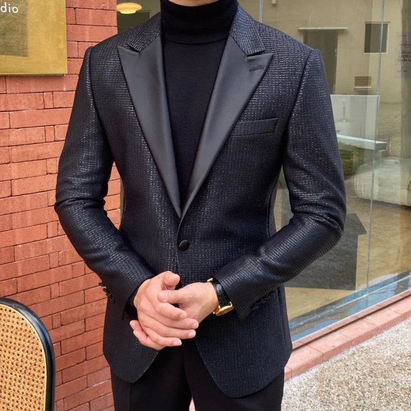 Inongge Striped Blazer Mens Slim Fit Blazer Slim Masculino Business Casual Mens Stylish Blazer Autumn Striped Splicing Blazers Mens