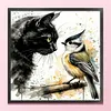 Black Cat And Sparrow-11CT Stamped Cross Stitch 40*40cm/15.75*15.75in