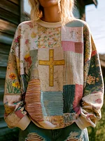 Women's Cross Floral Patchwork Cozy Sweatshirt