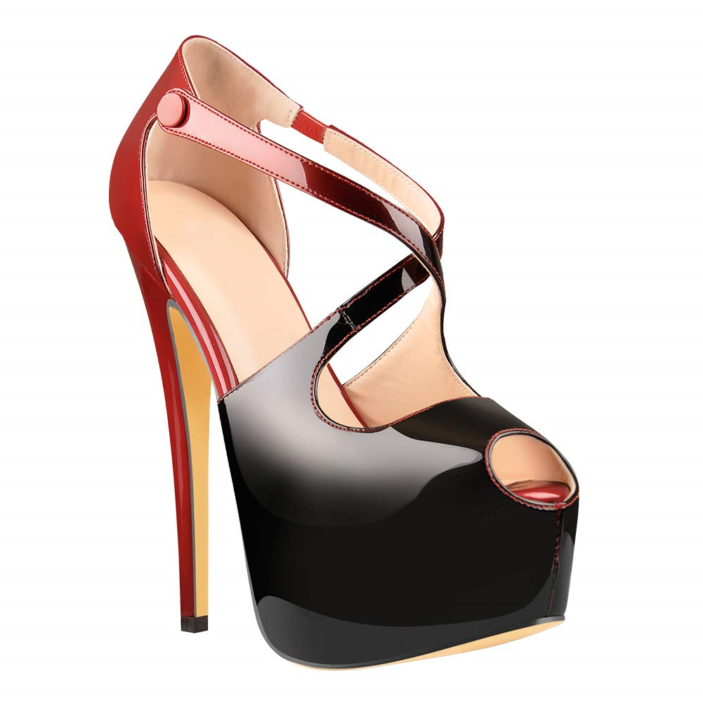 160mm Women's Platform Peep Toe Stiletto Ankle Crisscross Strap High Heeled Sandals-vocosishoes