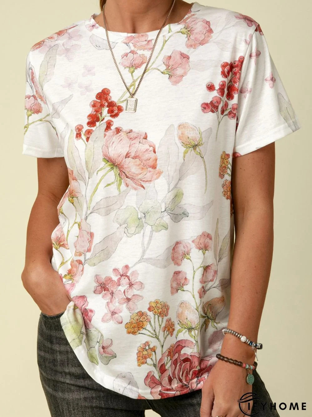 Short Sleeve Floral Printed T-shirt | IFYHOME