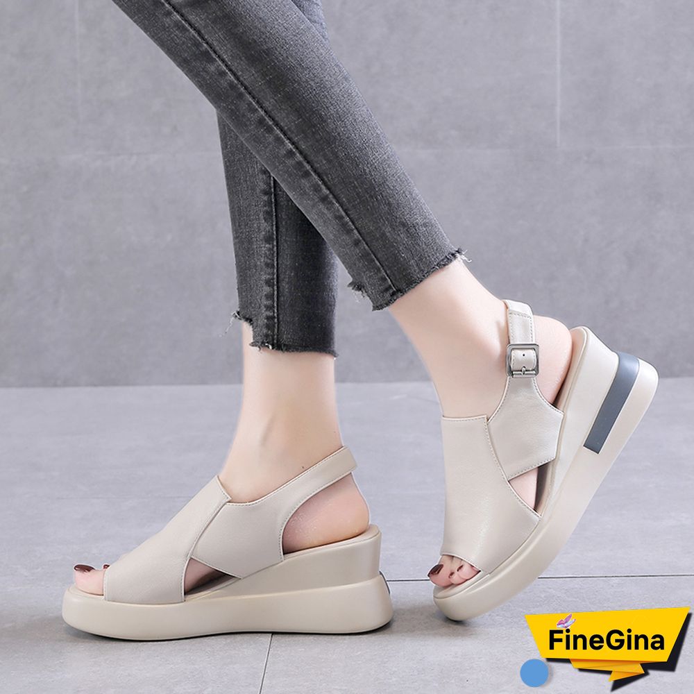 Summer Wedge Shoes For Women Sandals Solid Color Open Toe High Heels Casual Ladies Buckle Strap Fashion Female Sandalias Mujer
