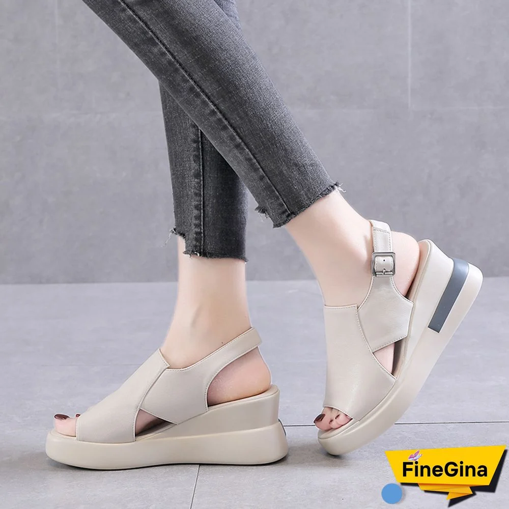 Summer Wedge Shoes For Women Sandals Solid Color Open Toe High Heels Casual Ladies Buckle Strap Fashion Female Sandalias Mujer