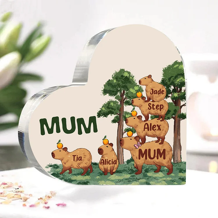 6 Names-Personalized Guinea Pig Jenga Acrylic Ornament-Custom Text Acrylic Family Heart Keepsake Desktop Ornament For Family