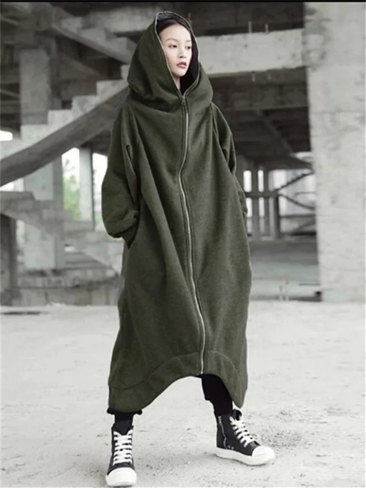 Women's Coat Casual Jacket Hoodie Jacket Casual Daily Going out Winter Fall Maxi Coat V Neck Regular Fit Warm Lightweight Casual Jacket Long Sleeve Solid Color Full Zip Green Blue Gray-Cosfine