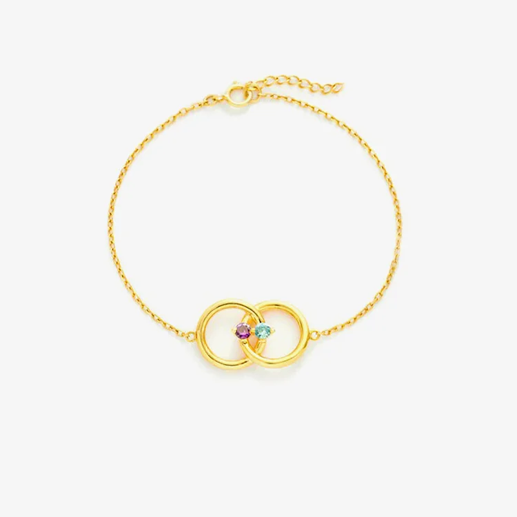 Grandma & Granddaughter Forever Linked Together Customized Birthstones Circle Bracelet