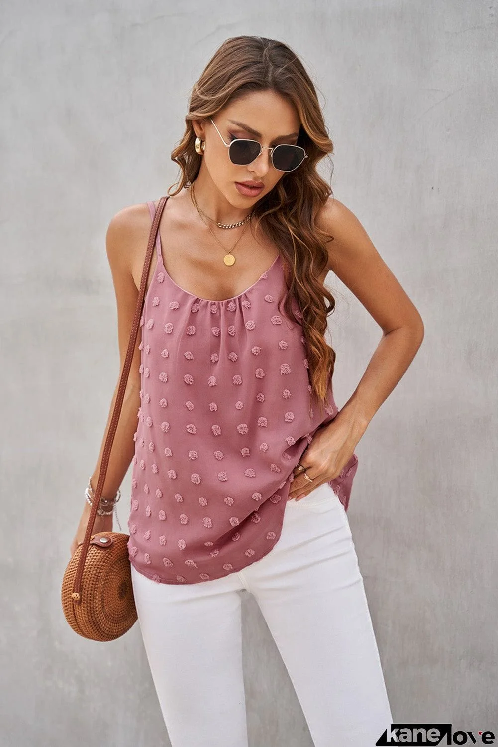 Spaghetti Straps Swiss Dot Textured Tank