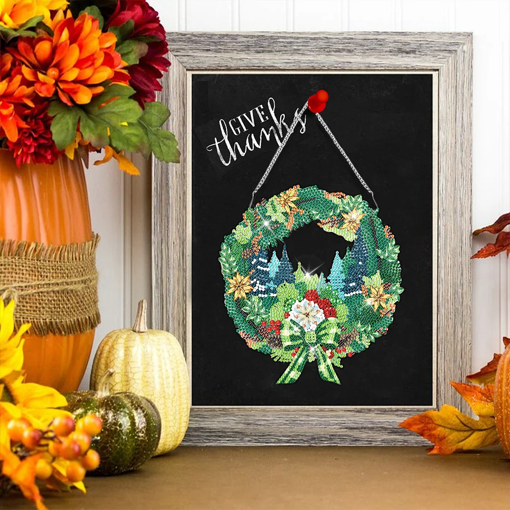 DIY Christmas Wreath Acrylic Single Side Special Shaped Diamond Painting Hanging Ornament