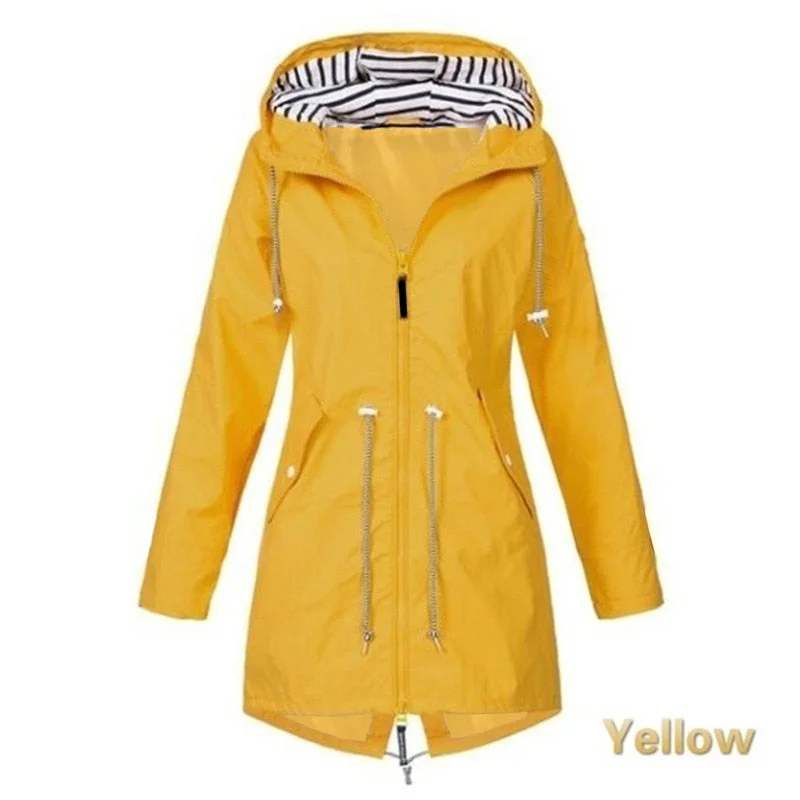 2021 Women's Long Windproof Hooded Coats Autumn Winter Trench Casual Fashion Outdoor Raincoat Waterproof Solid Camping Jackets