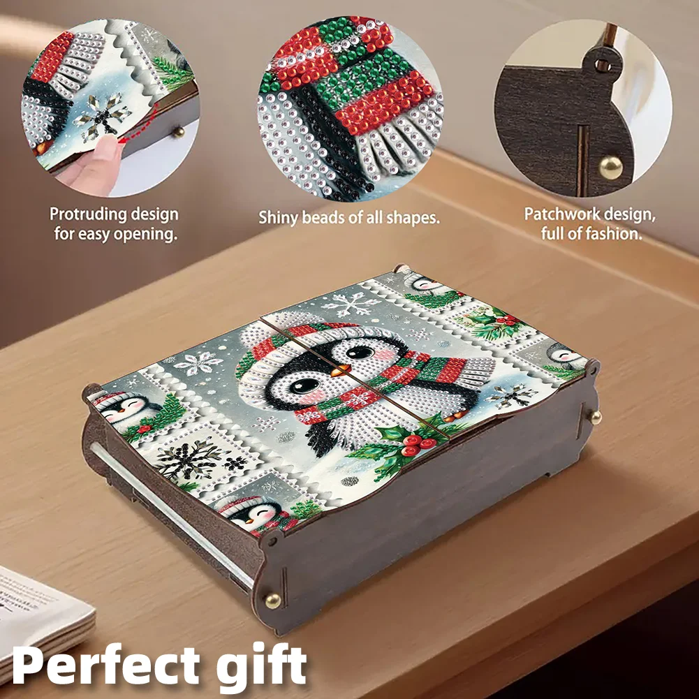 5D DIY Diamond Art Crystal Storage Wooden Case Kit for Home Decor (Penguin)
