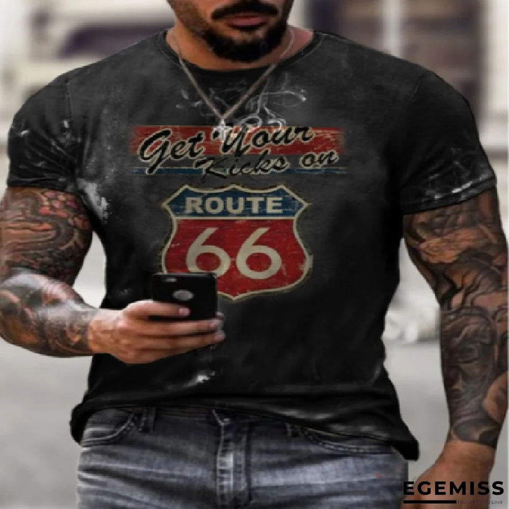 Casual 66 Digital Printed Short-sleeved T-shirt with Loose Collar | EGEMISS