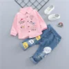Kids Baby Boys Suits Print Jeans 2 Pcs Sets