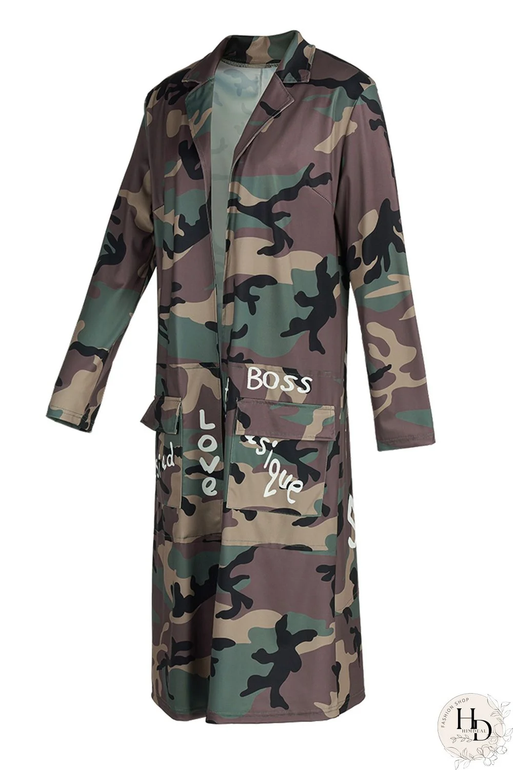 Camouflage Fashion Casual Turndown Collar Long Sleeve Regular Sleeve Letter Print Camouflage Print Coats