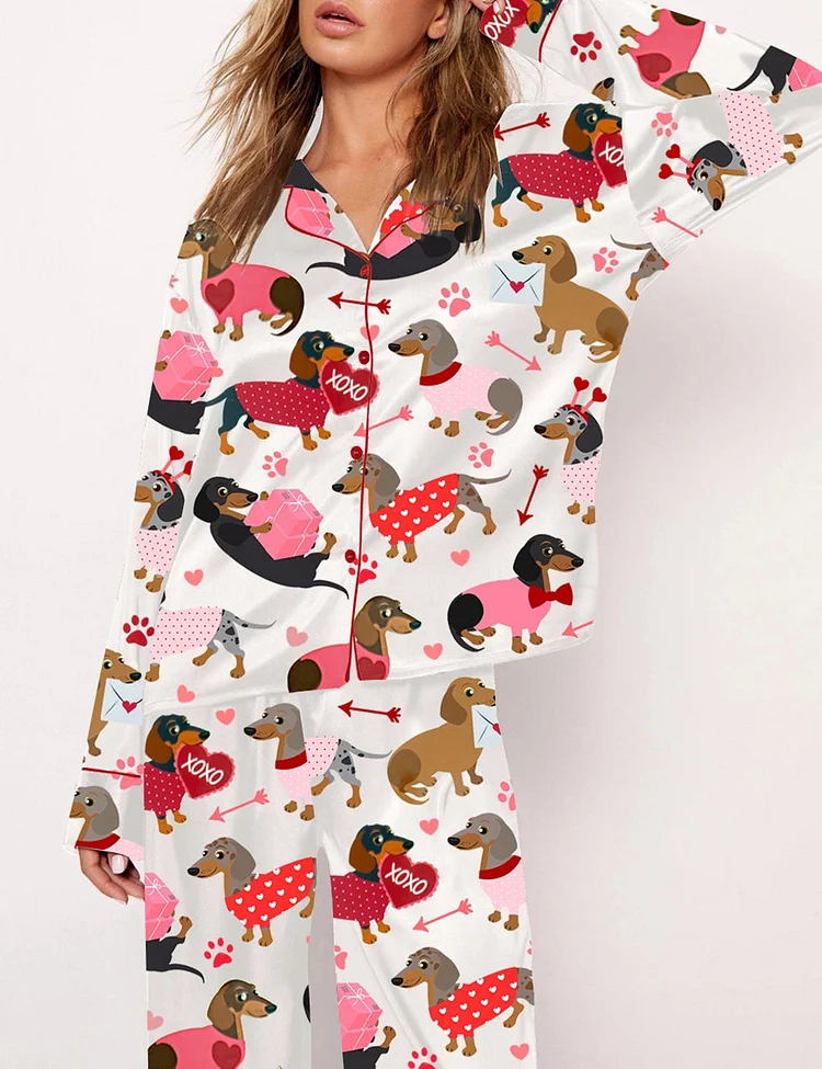 Women's Love Dachshund Valentine's Day Pajama Set