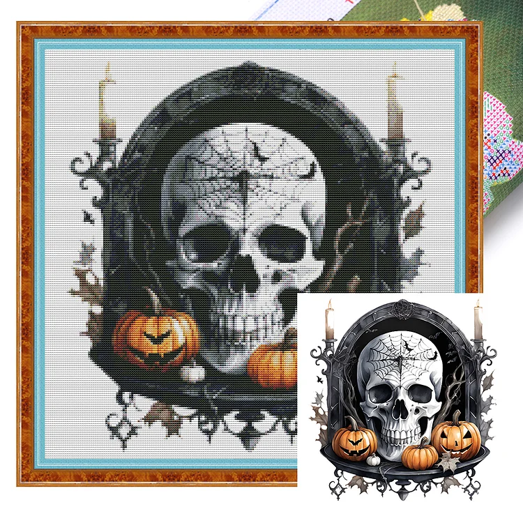 Black And White Halloween 11CT (50*50CM) Stamp Cross Stitch gbfke