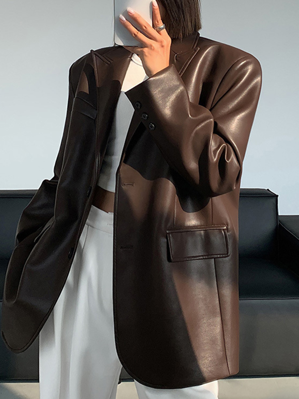 Loose Lapel PU leather Jacket