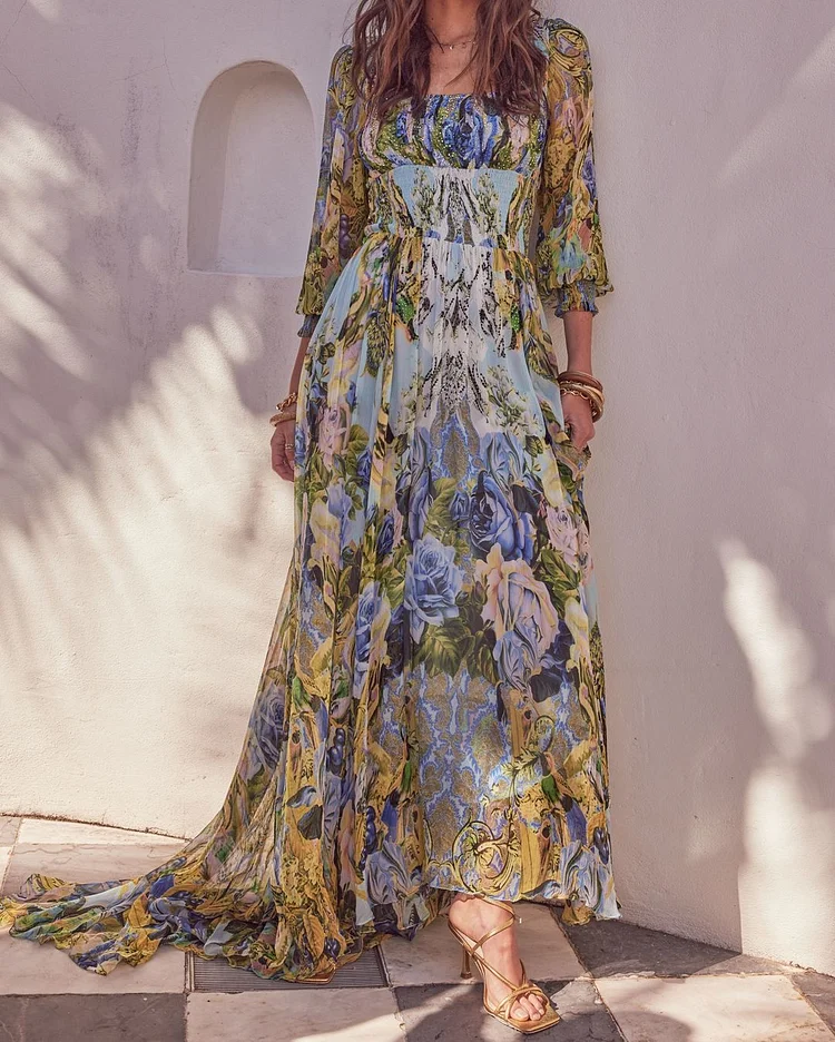 Romantic French Floral Maxi Dress