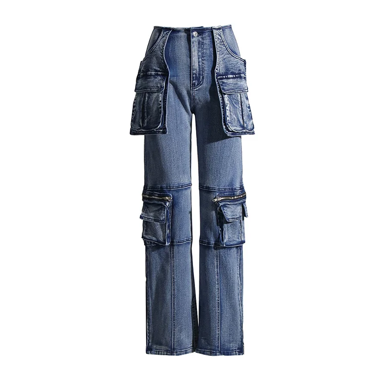 Toloer Toloer Style Advanced Sense Of Casual Jeans 2024 New Autumn Waist Long Straight Tube Cargo Pants Woman-Outfit Ideas