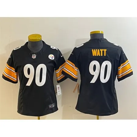 Women's Pittsburgh Steelers #90 T. J. Watt Black 2023 F.U.S.E. Stitched Football Jersey(Run Small) 8T8V