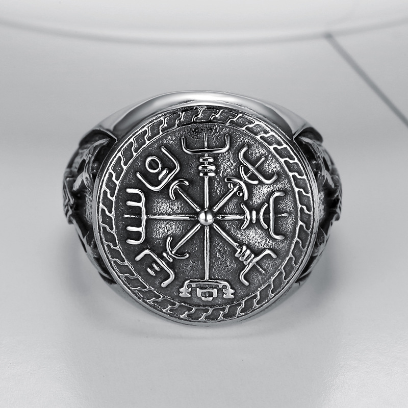 Stainless Steel Viking Totem Ring Double Axe Men's Titanium Ring