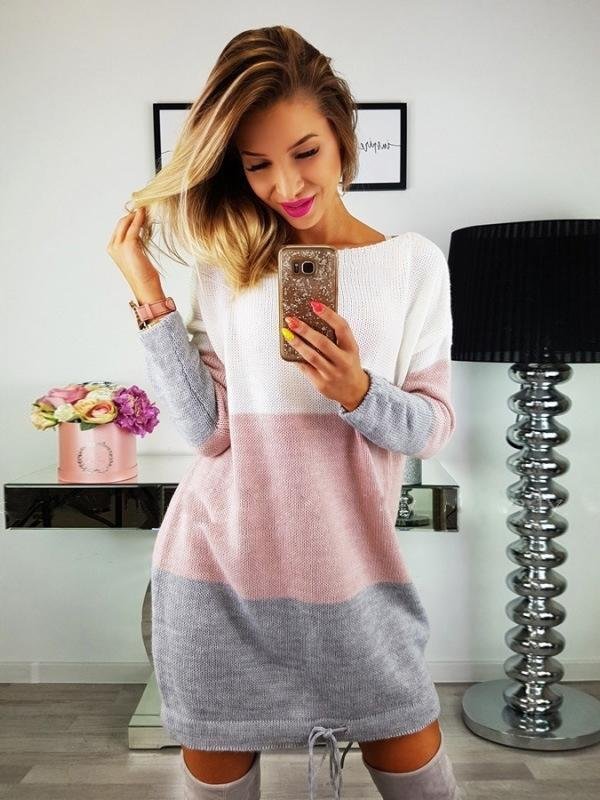  Casual Stripe Long Knit Dress