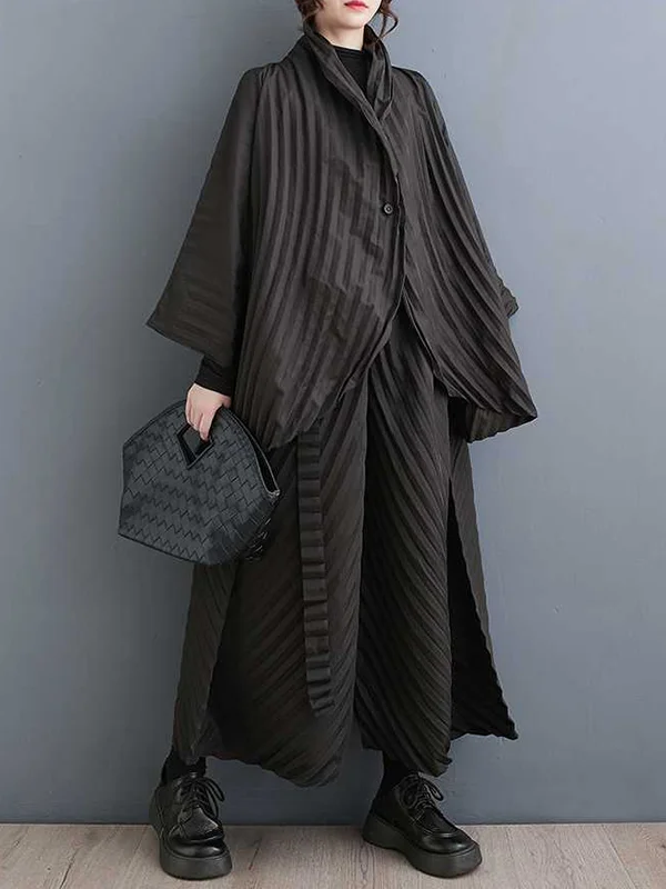 Refined Ensemble: Pleated Stand Collar Shirt Top with Button Detailing ...