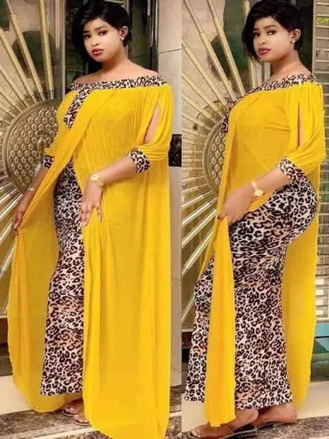 Sonicelife  Leopard Loose Bodycon Fashion outdoor WomenMaxi  Dress Leisure Patchwork Strapless  Ethnic Style African vestidos