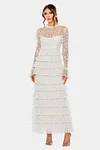 Embroidered Long Sleeve Ruffled Tiered Dress