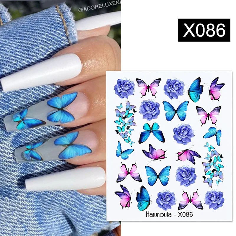 Harunouta Summer Butterfly Water Decals Geometry Decals Flower Leaves DIY Decals Designs For Nail Art Wraps Slider Decorations