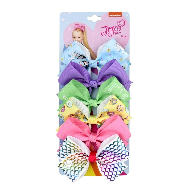 6 Pieces/Set JoJo Bows Jojo Siwa Rainbow Printed Knot Ribbon Bow For Girls Handmade Boutique Hair Clip Children Hair Accessories