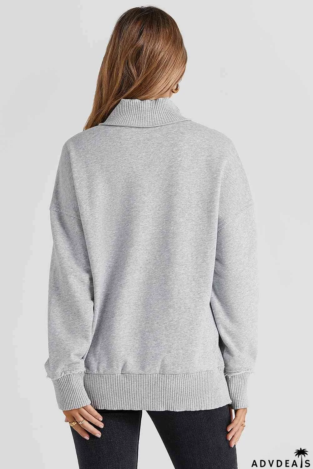 Half Snap Drop Shoulder Long Sleeve Sweatshirt