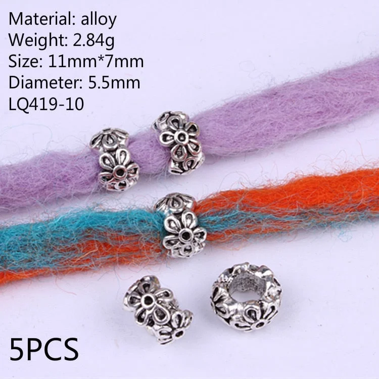 5 Pcs/set Viking Beads 14 Kind Silver Beads for Braiding Dreadlock Hair Decor Cuff Clip Beaded Hair Scrunchies Tibet Bead Tube